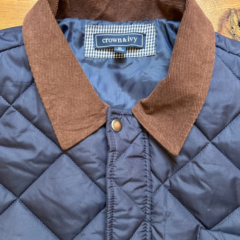 Crown‎ & Ivy Quilted Barn Jacket Mens Blue Excellent Corduroy Collar SIZE XL